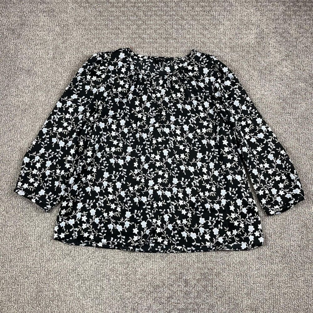 1.STATE Shirt Womens 2XL Black Floral Blouse Pullover Lightweight Boho